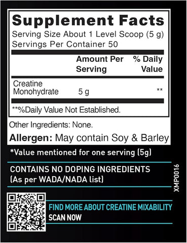 MuscleBlaze Creatine Monohydrate (Unflavoured, 0.55lbs / 250g) 50 Servings