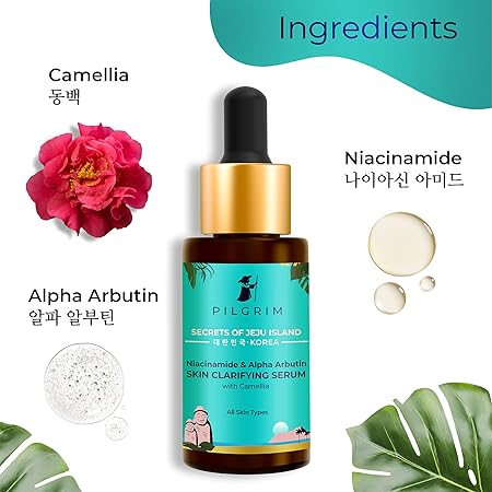 Pilgrim Skin & Hair Radiance Combo | Enhances natural glow | Improves Elasticity | Alpha Arbutin & Vitamin C BRIGHTENING SERUM 30ml, Argan Oil Hair Serum 100ml | For Men & Women