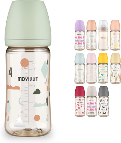 Moyuum PPSU All-in-One Feeding Baby Bottle with Nipple 270ml (+3 months) - Anti Colic, BPA Free & Easy Clean Wide-Neck Non-Tip Stable Base - Cloud Edition