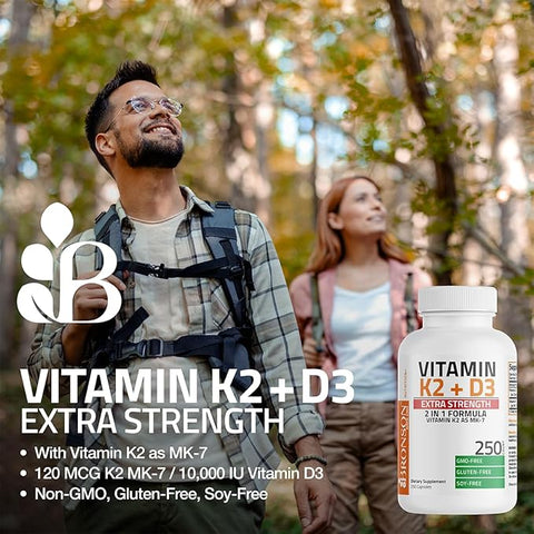 Bronson Vitamin K2 (Mk7) With D3 Extra Strength 10000IU 60 Capsules