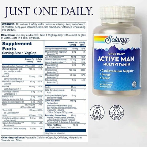 Solaray Once Daily Active Man Multivitamin V-Cap 90's