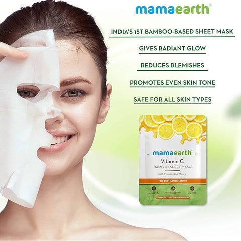 Mamaearth Vitamin C Bamboo Sheet Mask with Vitamin C & Honey for Skin Illumination, Dryness - 25 g