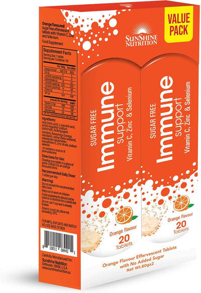 Sunshine Nutrition Immune Support Orange Efferv 20 Tabs X2 Valuepack