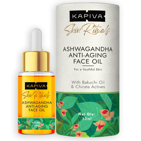 Kapiva Ashwagandha Anti-Aging Face Oil (30ml) | Plant Based Retinol | 100% Ayurvedic Oil for Wrinkles & Fine Lines | With Bakuchi Oil, Herbal Actives