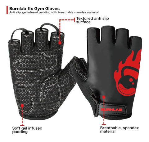 Burnlab Flex Gym Gloves for Men and Women (Black & Red Large)