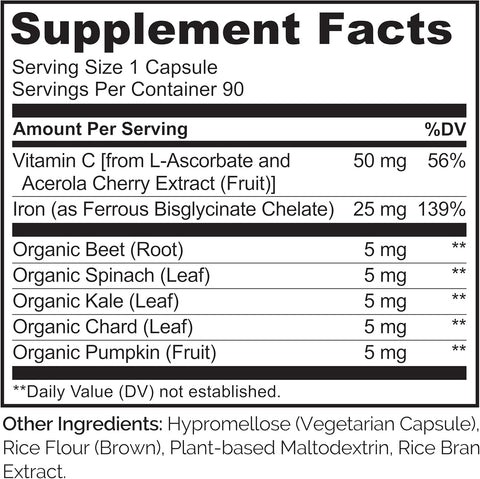 Naturelo Vegan Iron Supplement With Vitamin C And Organic Whole Foods - Gentle Pills For Women & Men W/Iron Deficiency Including Pregnancy, Anemia Diets 90 Mini Capsules