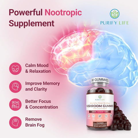 Purify Life Mushroom Complex Gummies 90 (Natural Raspberry Flavour)