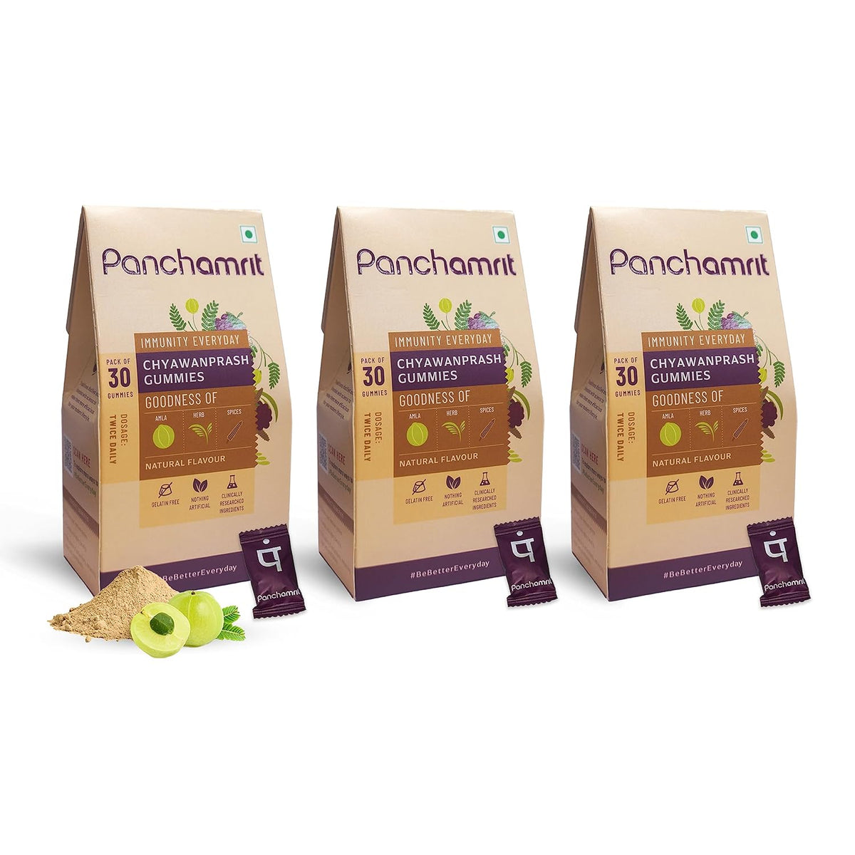 Panchamrit 100% Natural Chyawanprash Gummies - 30 Gummies(Pack of 3)