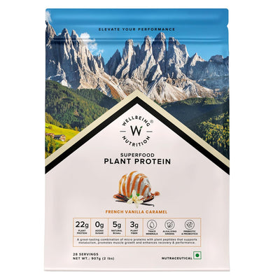 Wellbeing Nutrition Superfood Plant Protein - French Vanilla Caramel 907gms (28 servings)