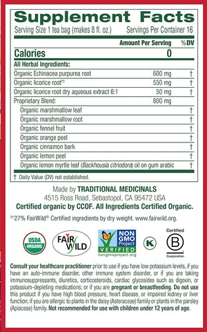 Traditional Medicinal Throat Coat Lemon Echinacea, 16 Teabags