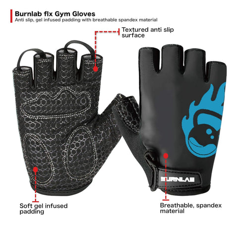 Burnlab Flex Gym Gloves for Men and Women (Black & Blue XL)