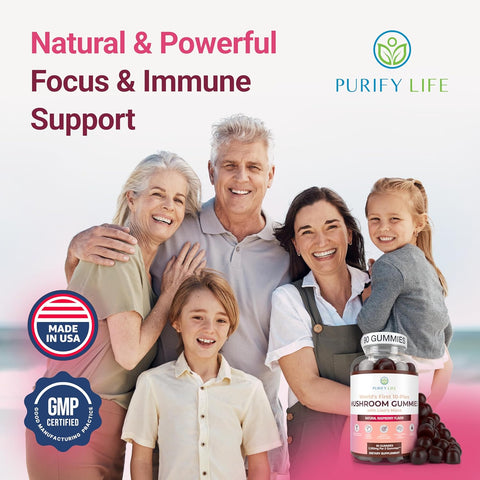 Purify Life Mushroom Complex Gummies 90 (Natural Raspberry Flavour)
