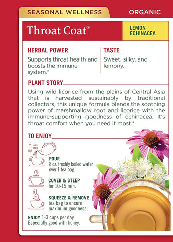 Traditional Medicinal Throat Coat Lemon Echinacea, 16 Teabags