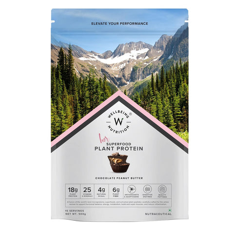 Wellbeing Nutrition Organic Vegan Plant Protein Powder for Women | Chocolate Peanut Butter - 30gm