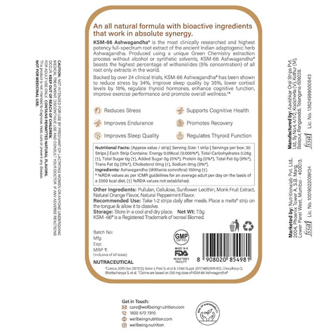 Wellbeing Nutrition Pure Ashwagandha 30 Strips in a Tin Box