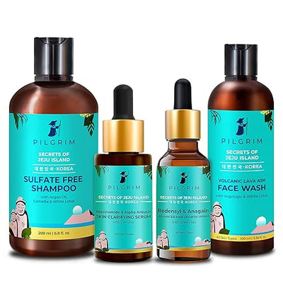 Pilgrim Blemish Control & Hair Growth Combo Pack | Deep Cleansing Face Wash 100ml, Niacinamide Anti Pigmentation Face Serum 30ml, Sulphate Free Hair Shampoo 200ml, Advanced Hair Growth Serum 50ml