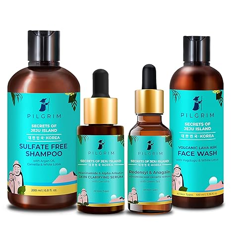 Pilgrim Blemish Control & Hair Growth Combo Pack | Deep Cleansing Face Wash 100ml, Niacinamide Anti Pigmentation Face Serum 30ml, Sulphate Free Hair Shampoo 200ml, Advanced Hair Growth Serum 50ml