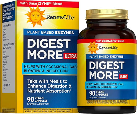 Renew Life Adult Digestmore Ultra Enzyme Supplement Vegetarian Capsules, 90 Count