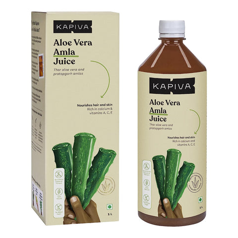 Kapiva Aloe Vera plus Amla Juice Cold-pressed Juice for Glowing Skin Helps with Acne and Metabolism (1L)