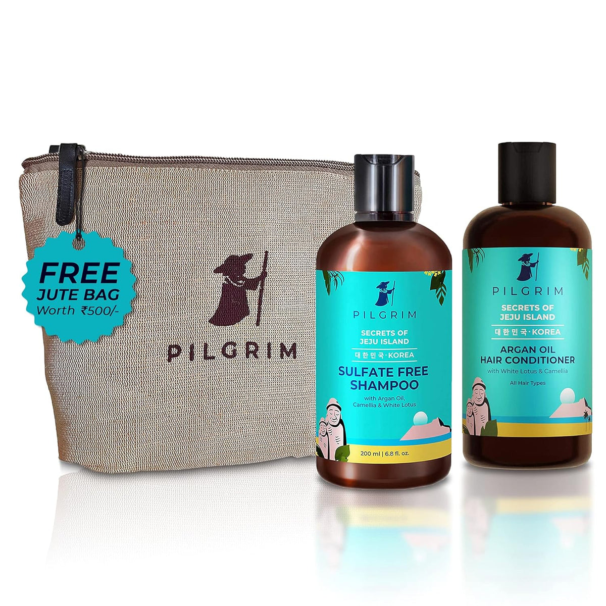 PILGRIM Korean Anti-Frizz Hair Care Set with Sulphate Free Shampoo 200ml & Argan Oil Hair Conditioner 200m