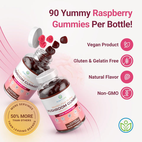 Purify Life Mushroom Complex Gummies 90 (Natural Raspberry Flavour)