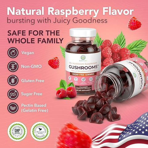 Purify Life Sugar-Free Gushroom Complex Gummies 60 (Natural Strawberry Flavour)