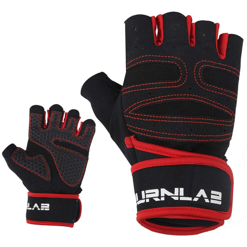 BURNLAB Gym Gloves with Wrist Support (Red Medium)