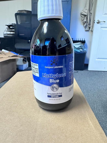 COMPASS LABORATORY Methylene Blue 1% USP-Grade Methylthioninium Chloride Liquid | High Purity Dietary Supplement for Brain Function & Cognitive Health | No Formaldehyde 237ml Glass Bottle