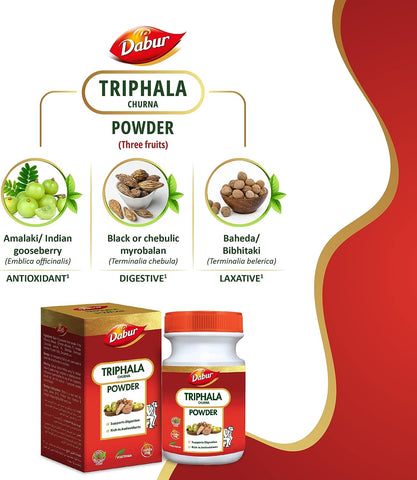 Dabur Triphala Churna Powder Natural Constipation Relief | Supports Healthy Digestion, Rich in Antioxidants & Weight Management - 120 g