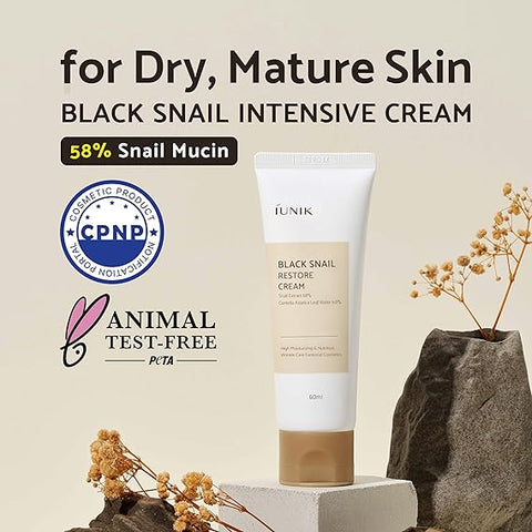 IUNIK Black Snail Restore Cream, 2.02 Fl Oz - 58% Black Snail Mucin Secretion