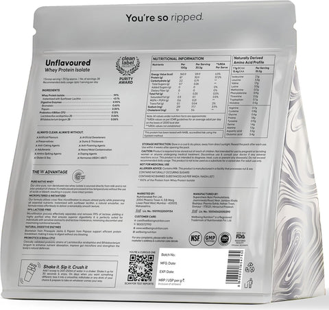 Wellbeing Nutrition Whey Protein Isolate - Unflavoured 2 kg (56 servings)