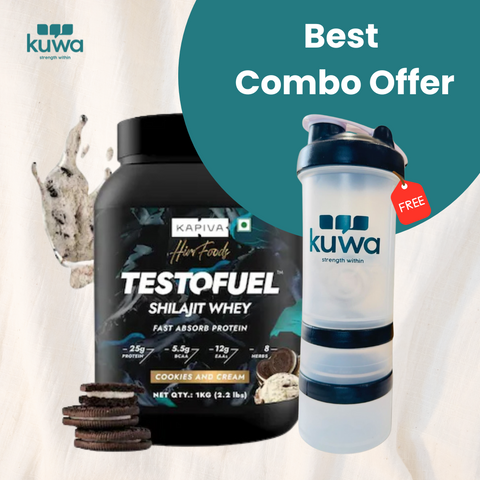 KAPIVA TESTOFUEL Shilajit Whey Cookies and Cream Protein 1Kg with KUWA Bottle