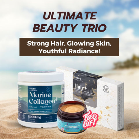 Valeo marine collagen + Valeo hair+ and FREE PILGRIM Retinol Night Cream with Vitamin C & Hyaluronic Acid 8g Combo