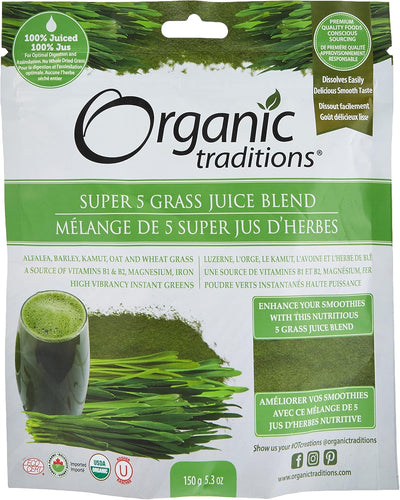 Organic Traditions Super 5 Grass Juice Blend, 150 Gm