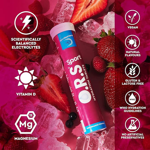 O.R.S Sport Hydration Tablets Natural Mixed Berry Flavour 20 Tablets