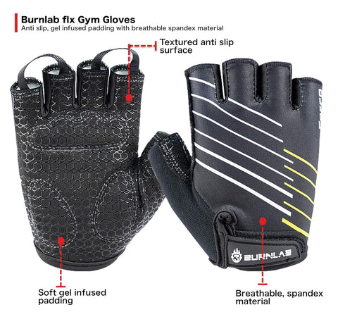 Burnlab Flex Gym Gloves for Men and Women (Black Small)