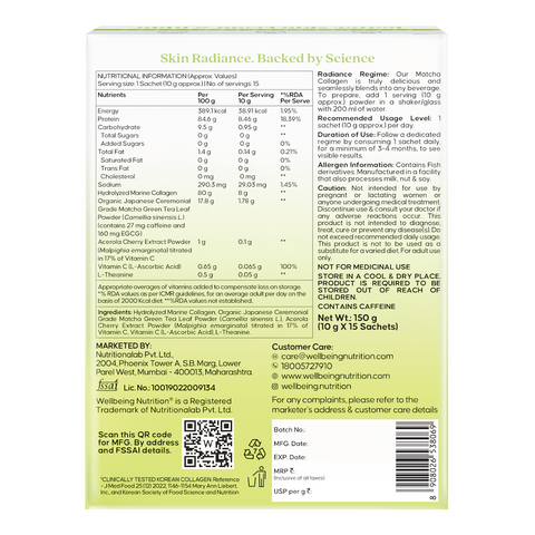 Wellbeing Nutrition Matcha Collagen 15 sachets (8gms each sachet)