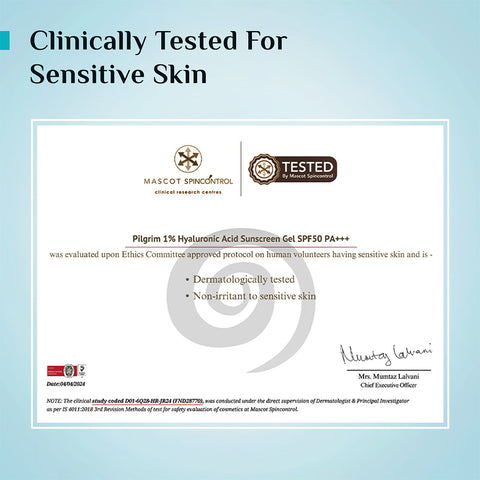 Pilgrim 1% Hyaluronic Acid Aqua Sunscreen Gel SPF 50 PA++++ -50g