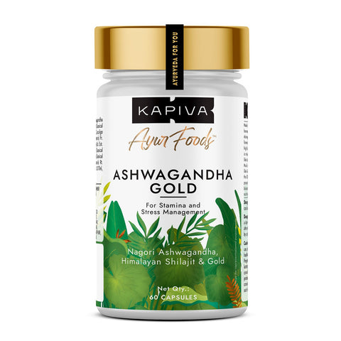 Kapiva Ashwagandha Gold Capsules Ashwagandha With Gold, Shilajit (60 Capsules)