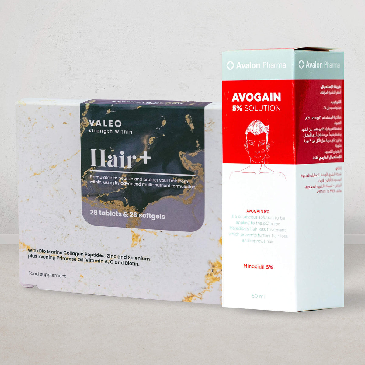 Avogain 5% Minoxidil Topical Solution For Hair Growth and Valeo Hair+ ( COMBO)
