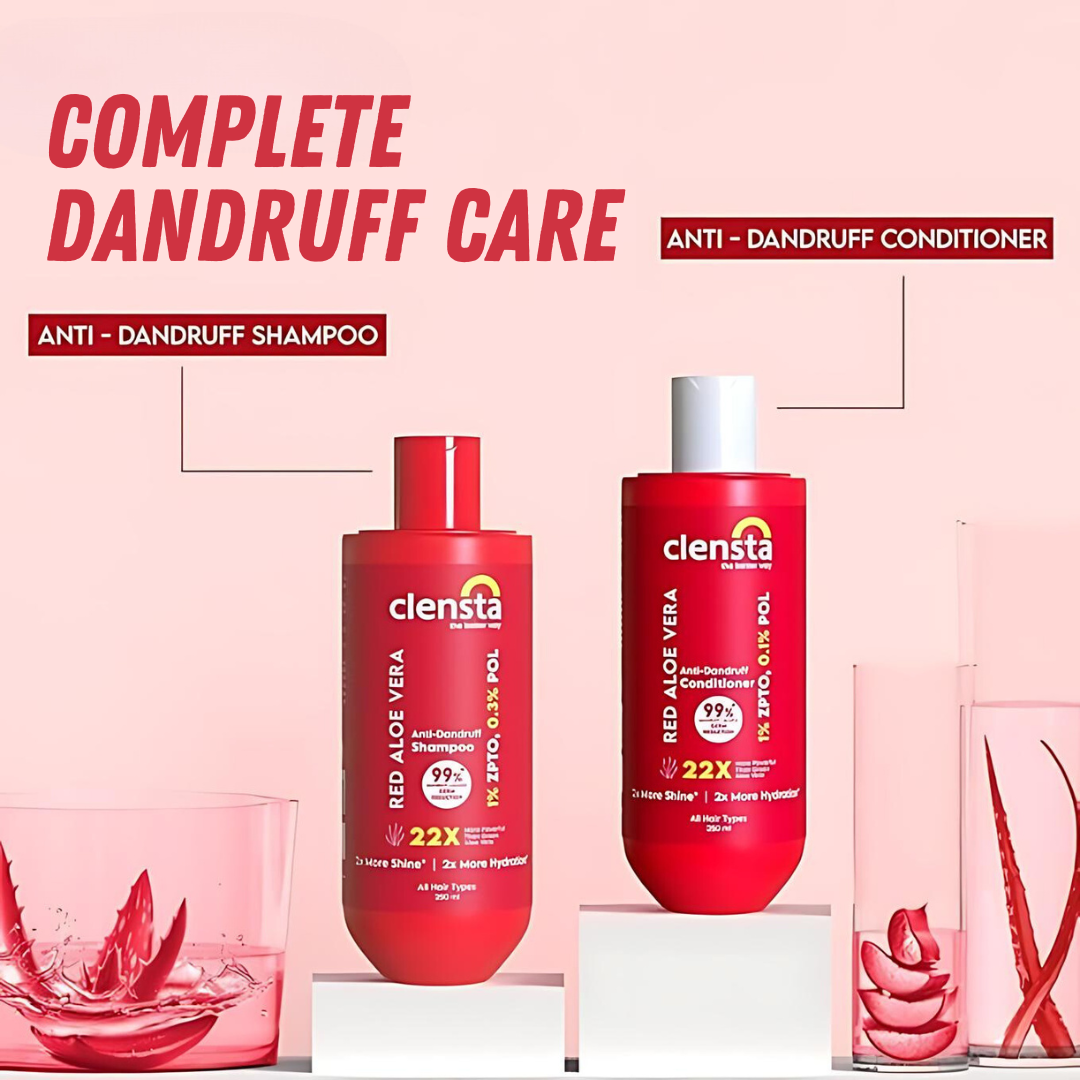 Complete Dandruff Care :  Clensta Red Aloe Vera Anti-Dandruff Shampoo (250ml) and Clensta Red Aloe Vera Anti-Dandruff Conditioner (250ml) (CLPO86)