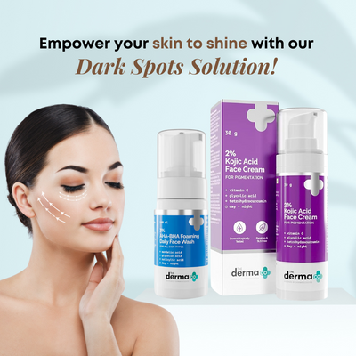 مجموعة البقع الداكنة - غسول الوجه الرغوي 3% AHA-BHA من THE DERMA CO 100 مل + كريم حمض الكوجيك 2% 30 جم