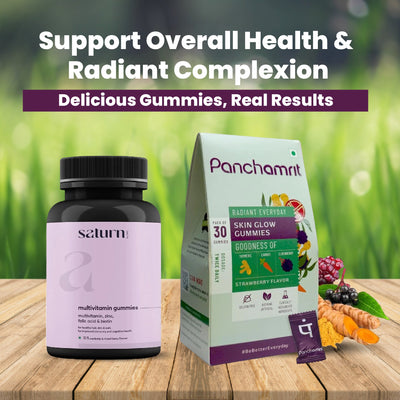 حلوى جيلاتينية متعددة الفيتامينات من GHC Saturn، 30 حلوى جيلاتينية + حلوى جيلاتينية Panchamrit لبشرة مشرقة ومشرقة يوميًا، 30 حلوى جيلاتينية