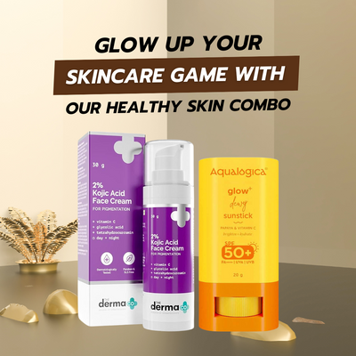 مجموعة بشرة صحية ونقية - كريم حمض الكوجيك 2% من THE DERMA CO 30 جم وعصا AQUALOGICA Glow+ Dewy Sunstick 20 جم