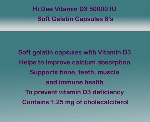 Hi Dee Vitamin D3 50000 IU Soft Gelatin Capsules 8's