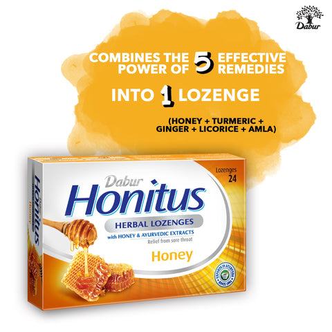 Dabur Honitus Herbal Lozenges-Honey, 24 Lozenges
