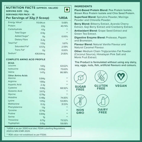 Wellbeing Nutrition Superfood Plant Protein French Vanilla Caramel with KUWA Bottle