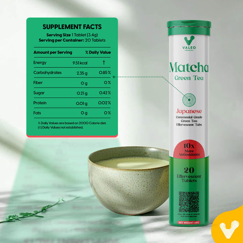 BUY 3 GET 1 FREE  |  Valeo Matcha Green Tea Effervescent Tabs (20) | Organic Japanese Ceremonial-grade Matcha