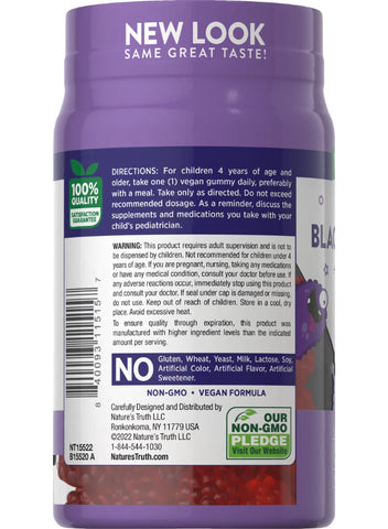 Nature's Truth  Kids Black Elderberry With Vitamin C, Zinc + Power Gummies Junior For Strong Bones | Calcium, Phosphorus & Vitamin D | For Ages 4-15 Years | Tasty Banana Flavour 30 Gummies