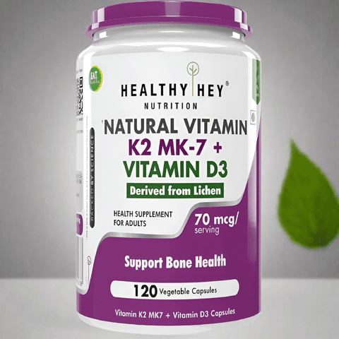 HealthyHey Natural Vitamin K2 + Natural D3 - Non-GMO | Non-Synthetic 120 Veg. Capsules